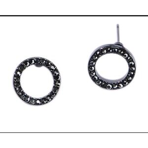 Park Lane ROO Hematite Stud Earrings Black Crystals Classic Retro NWT